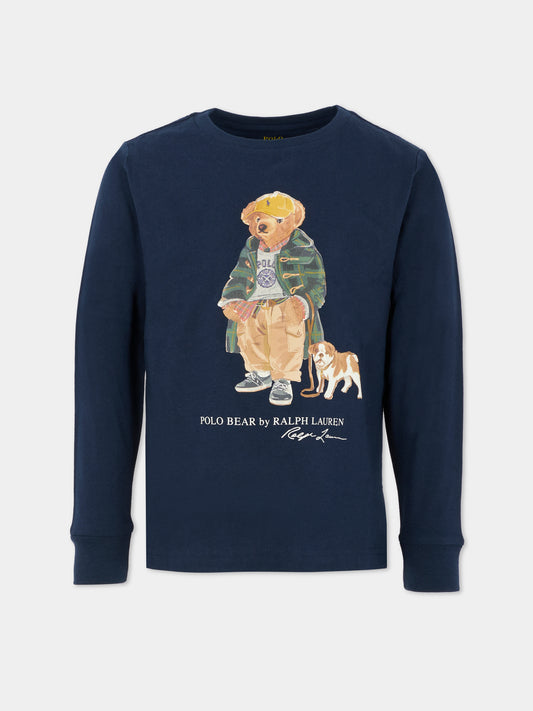 T-shirt blu per bambino con Polo Bear,Ralph Lauren Kids,981177001