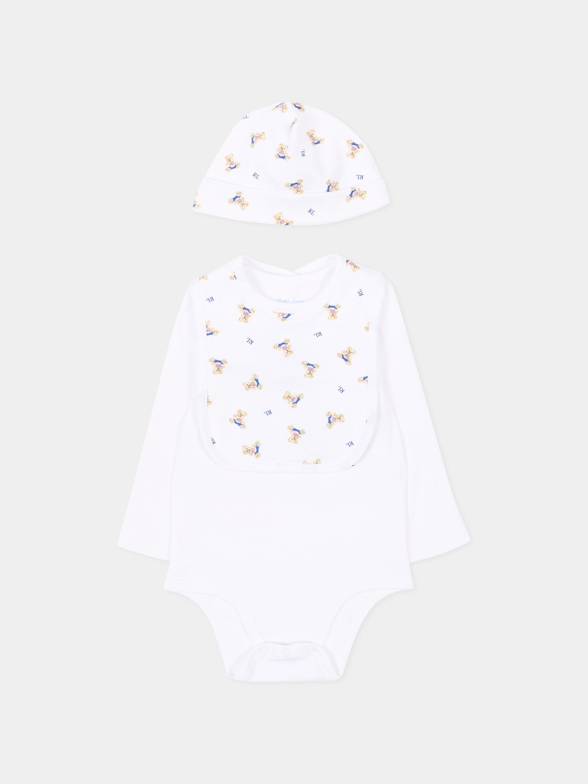 Set body bianco per neonato con Polo Bear,Ralph Lauren Kids,P00760001