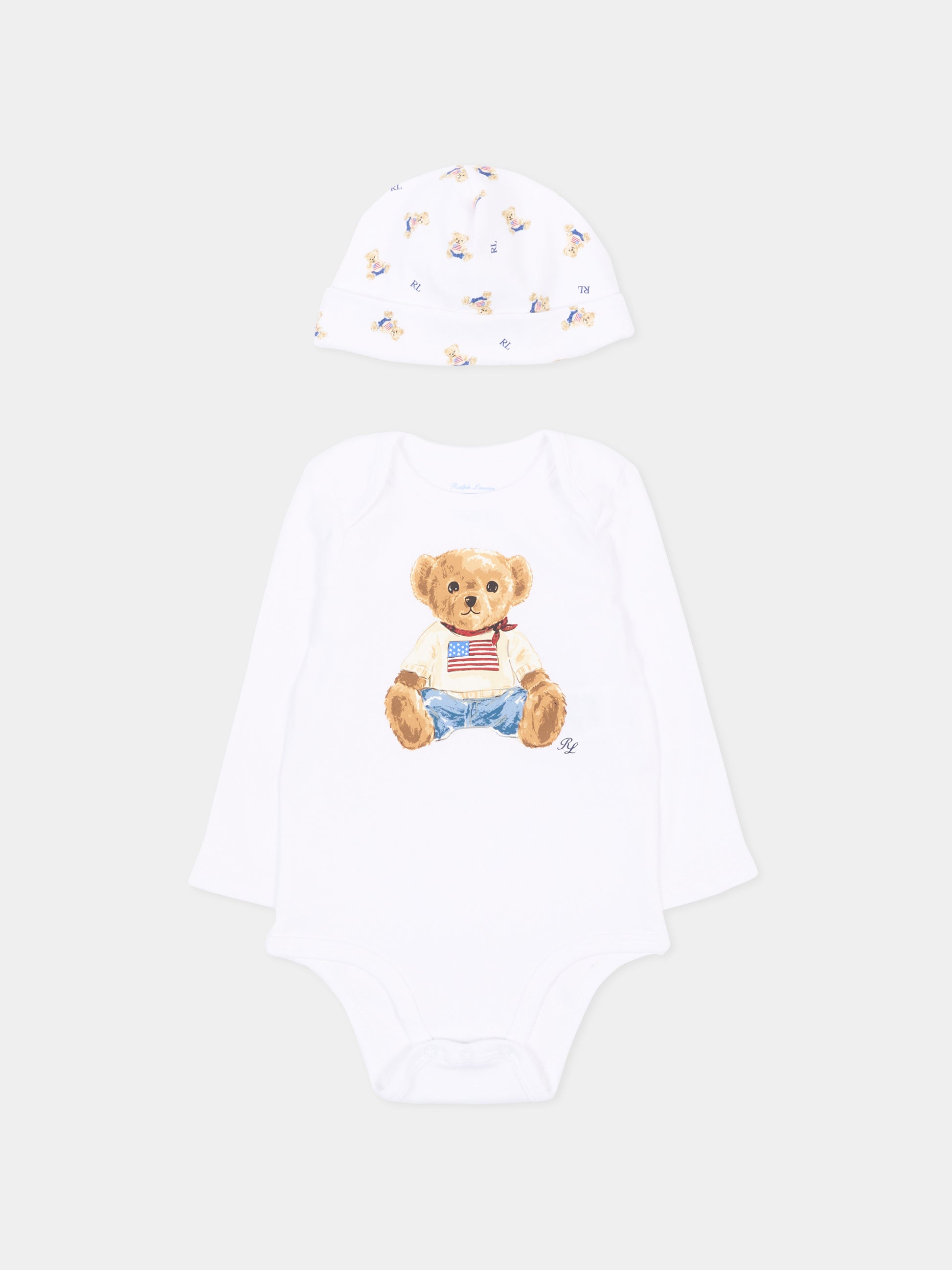 Set body bianco per neonato con Polo Bear,Ralph Lauren Kids,P00760001