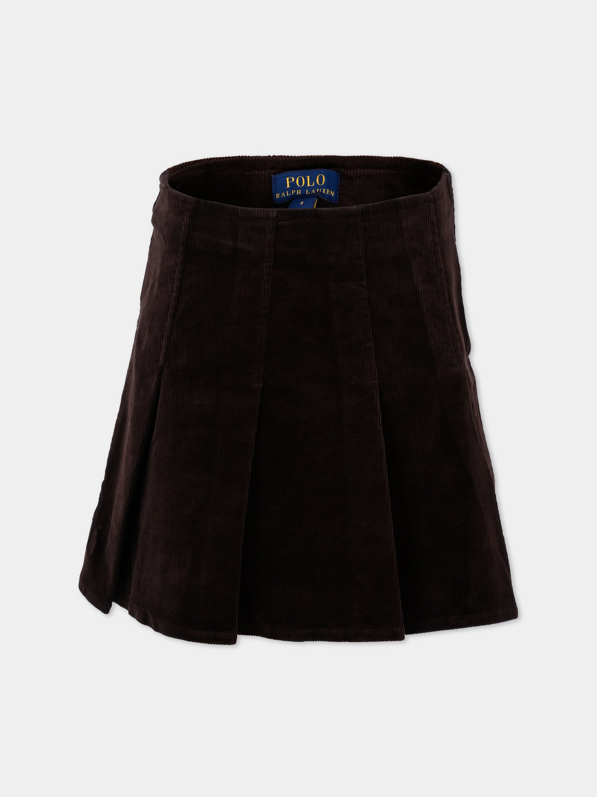 Gonna marrone per bambina con cavallino,Ralph Lauren Kids,978831001