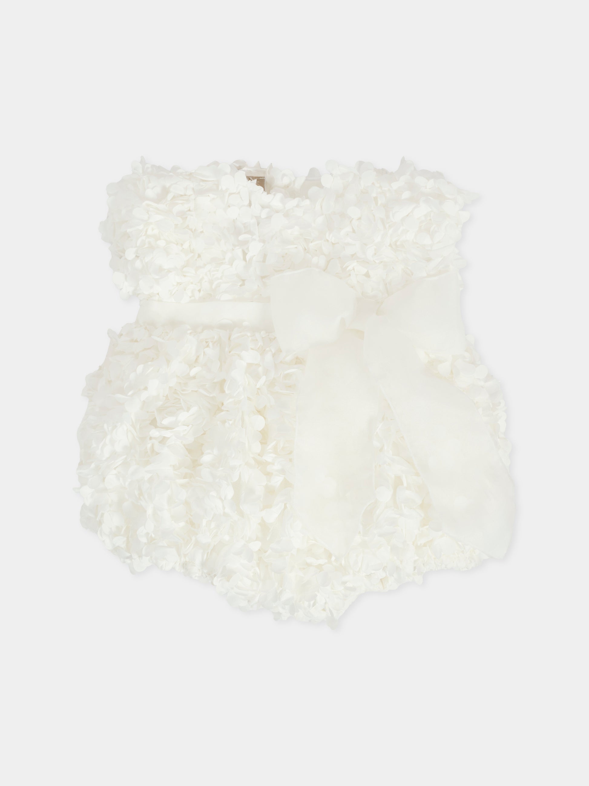 Pagliaccetto bianco per neonata con petali,La Stupenderia,1CBPG02X30