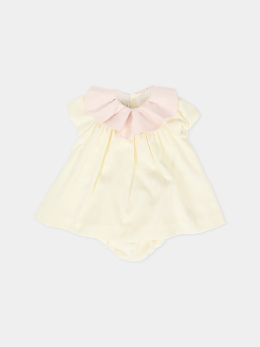 Vestito avorio per neonata con volant rosa,La Stupenderia,1CBAB08V02S14