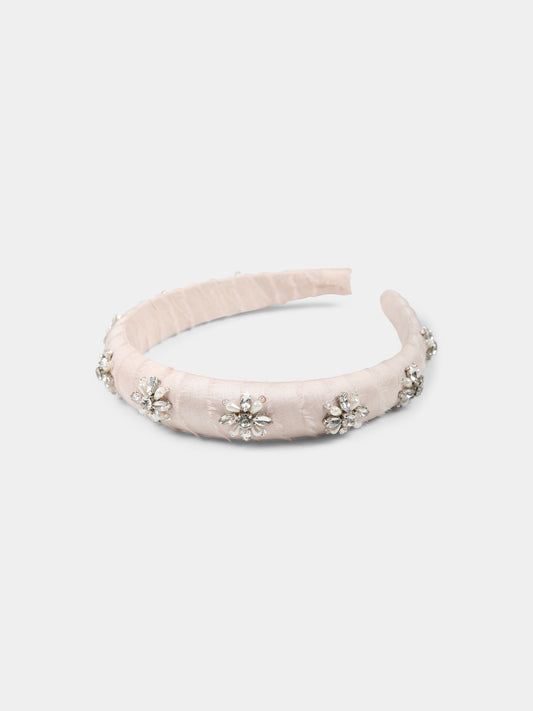 Cerchietto rosa per bambina con fiori e cristalli,Làtara,1628