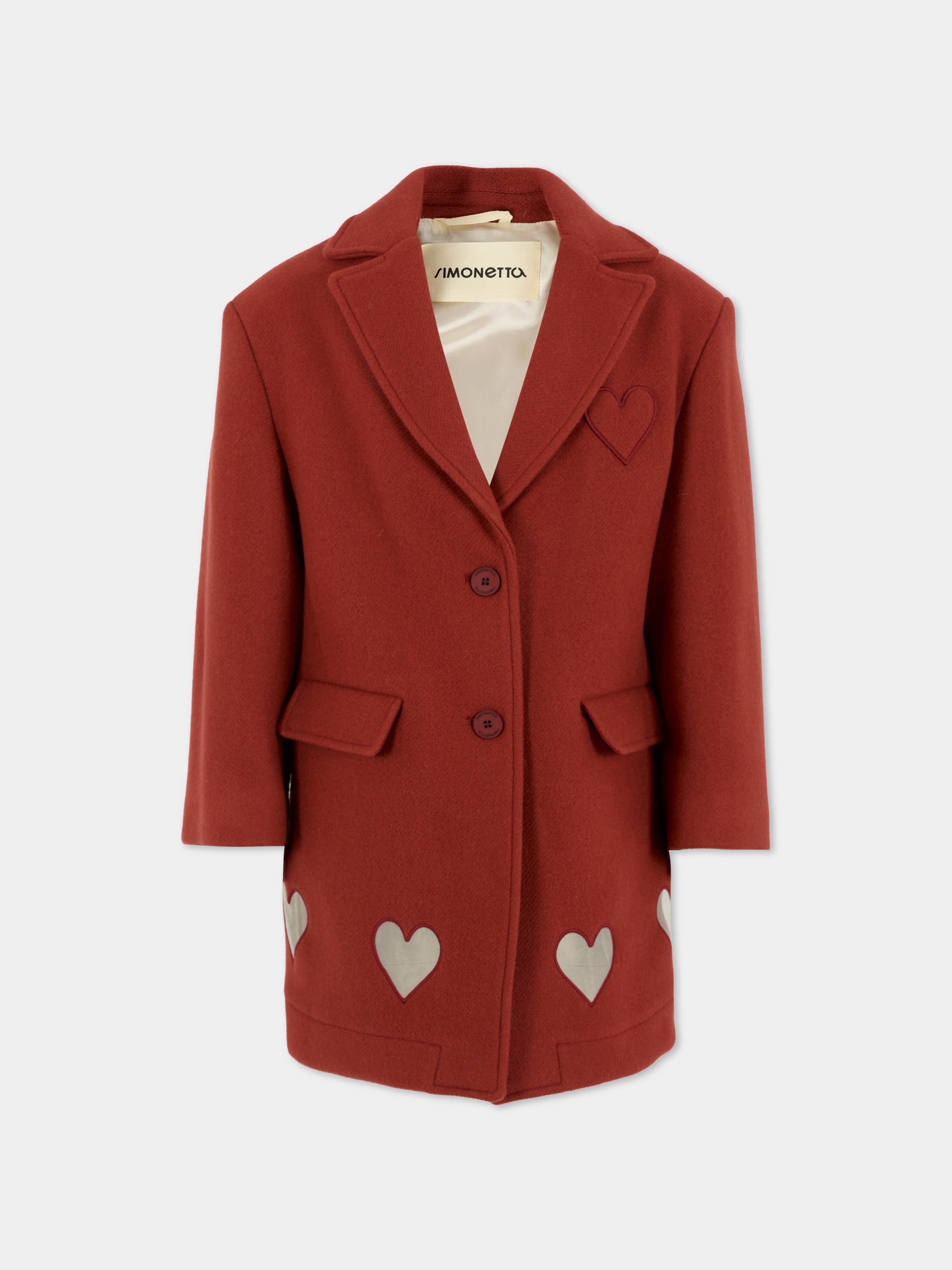 Cappotto bordeaux per bambina con cuori,Simonetta,SX2A20 E0227 418
