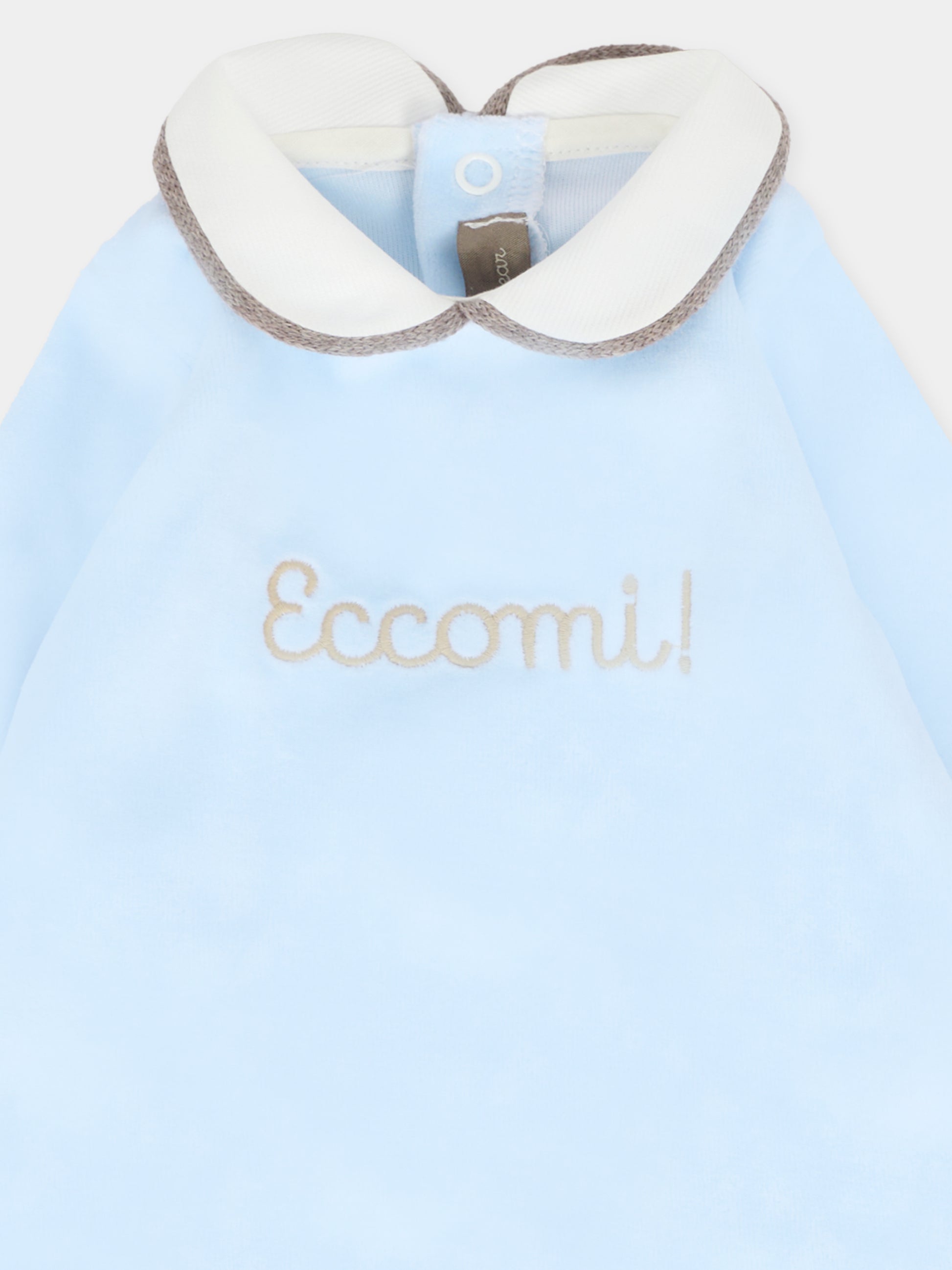 Tutina celeste per neonato con scritta Eccomi,Little Bear,2028 CIELO/TORTORA
