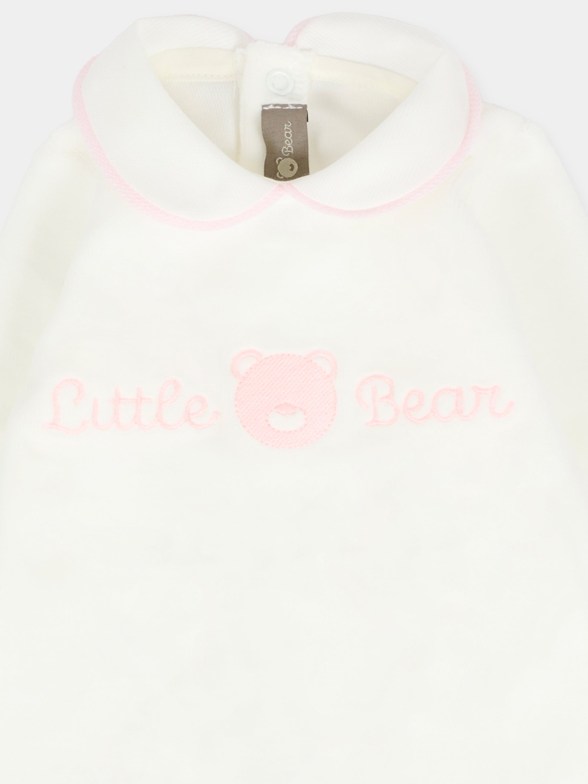 Tutina avorio per neonata con logo e orsetto,Little Bear,2021 LATTE/ROSA