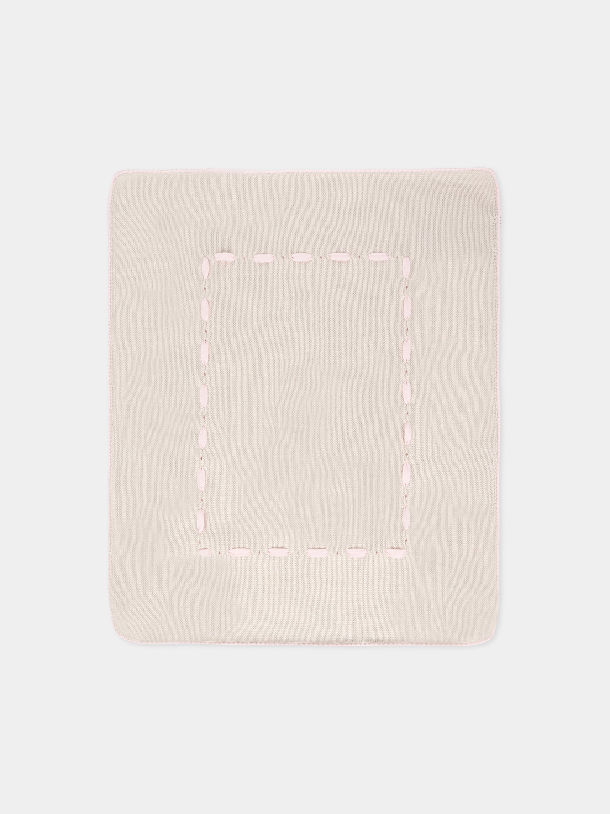Coperta beige per neonata con nastro rosa,Little Bear,2000 BURRO/CIPRIA