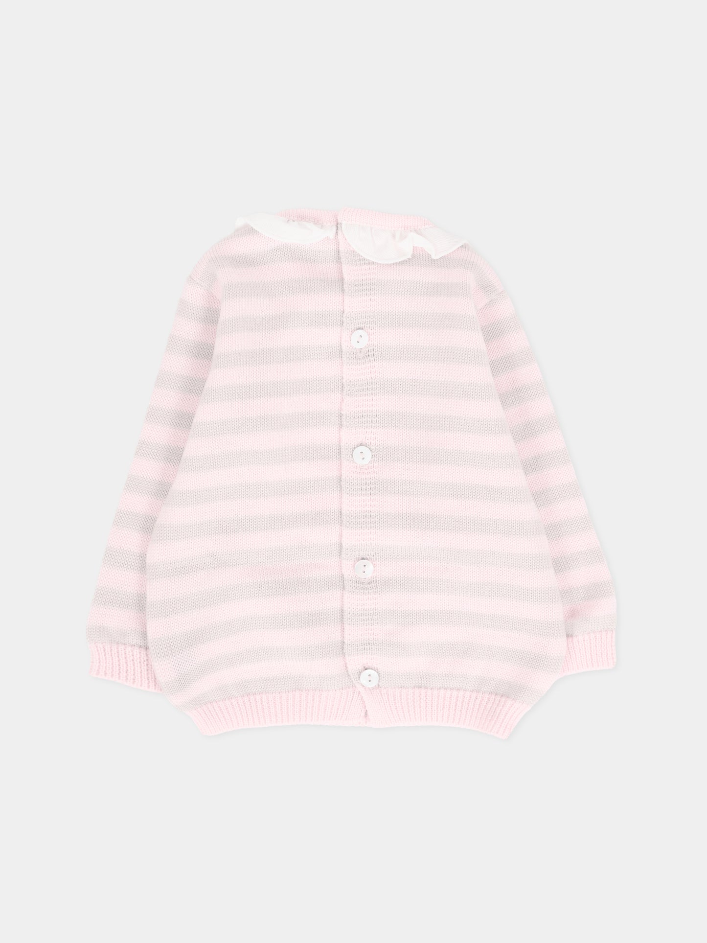 Maglione rosa per neonata con righe beige,Little Bear,2128 CIPRIA/BURRO