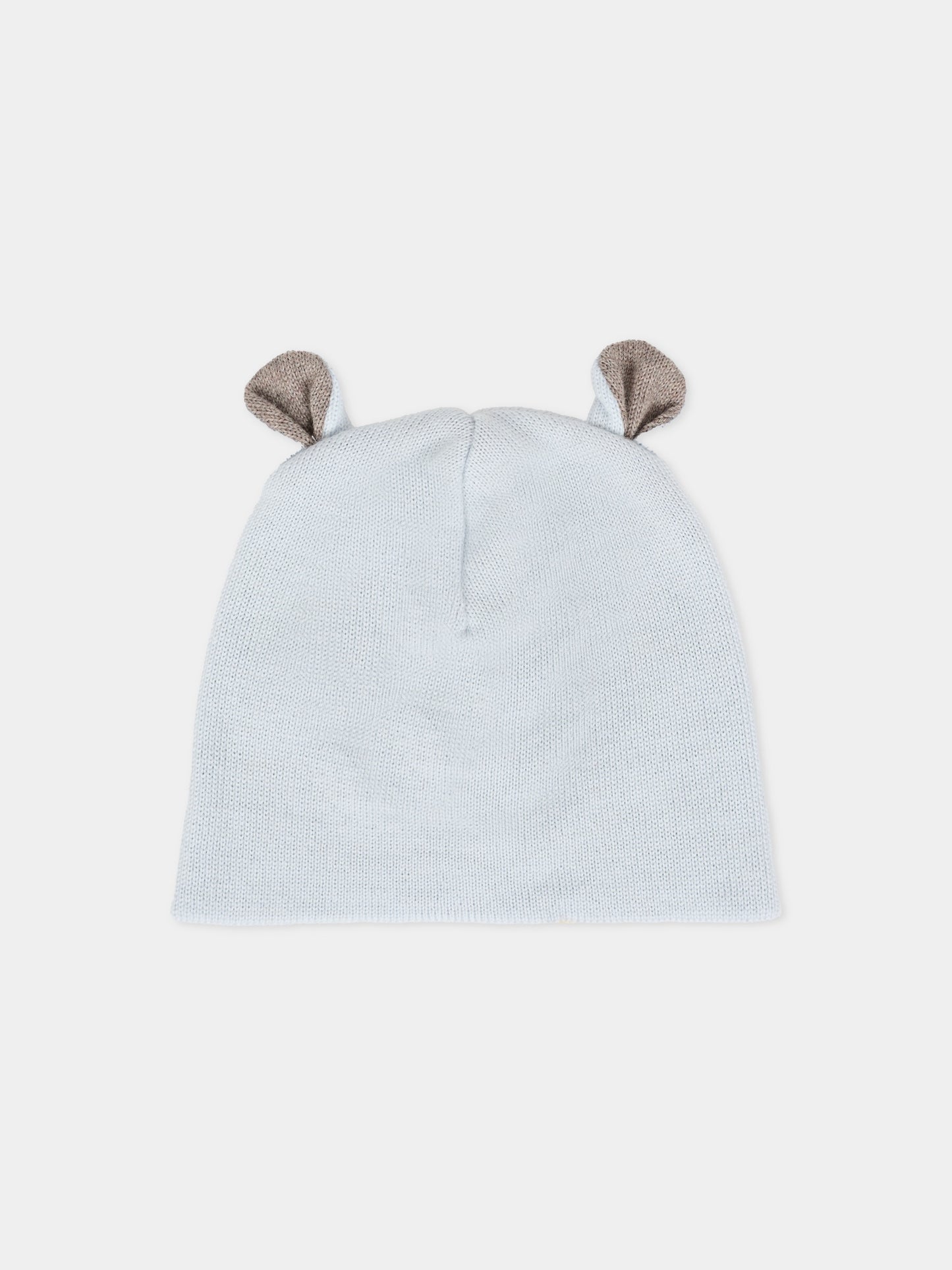 Berretto celeste per neonato con orecchie tortora,Little Bear,2115 CIELO/TORTORA