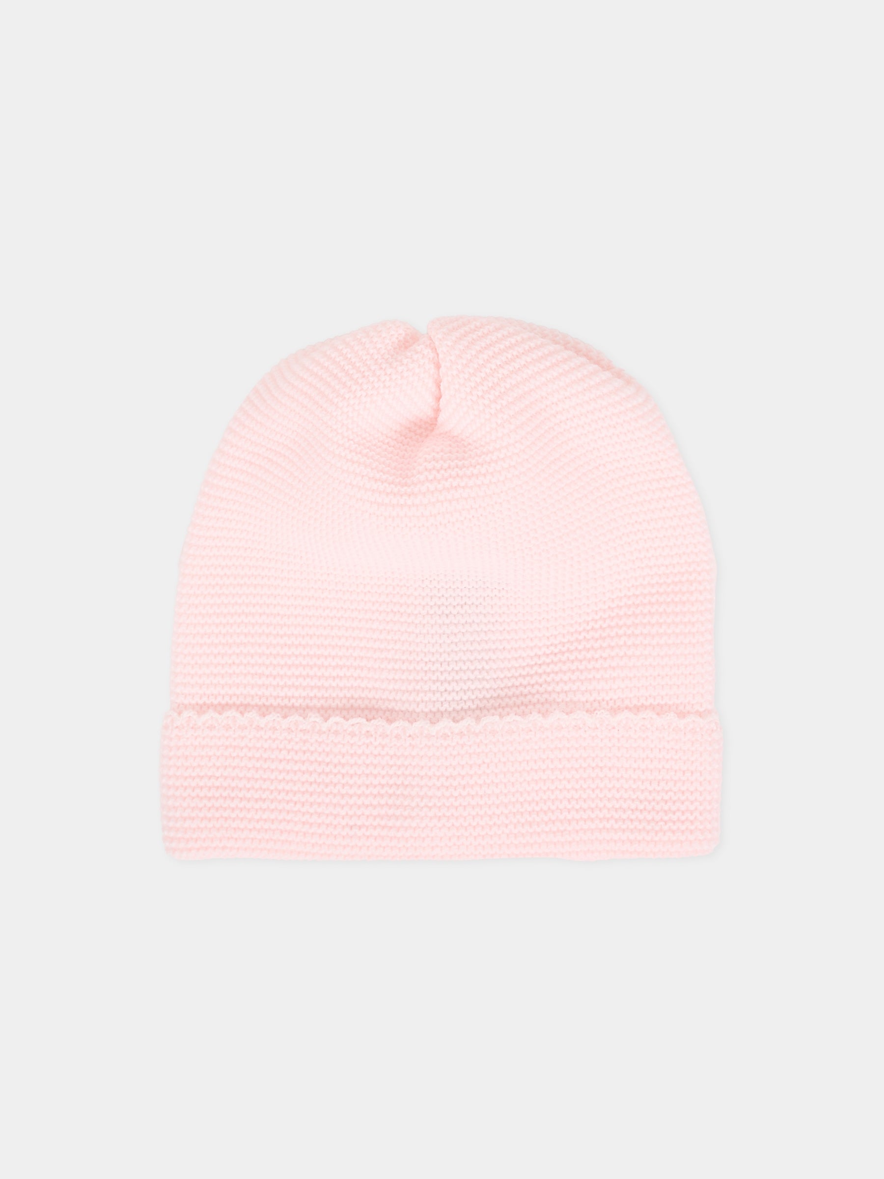 Berretto rosa per neonata con ricamo,Little Bear,2108 CIPRIA/LATTE