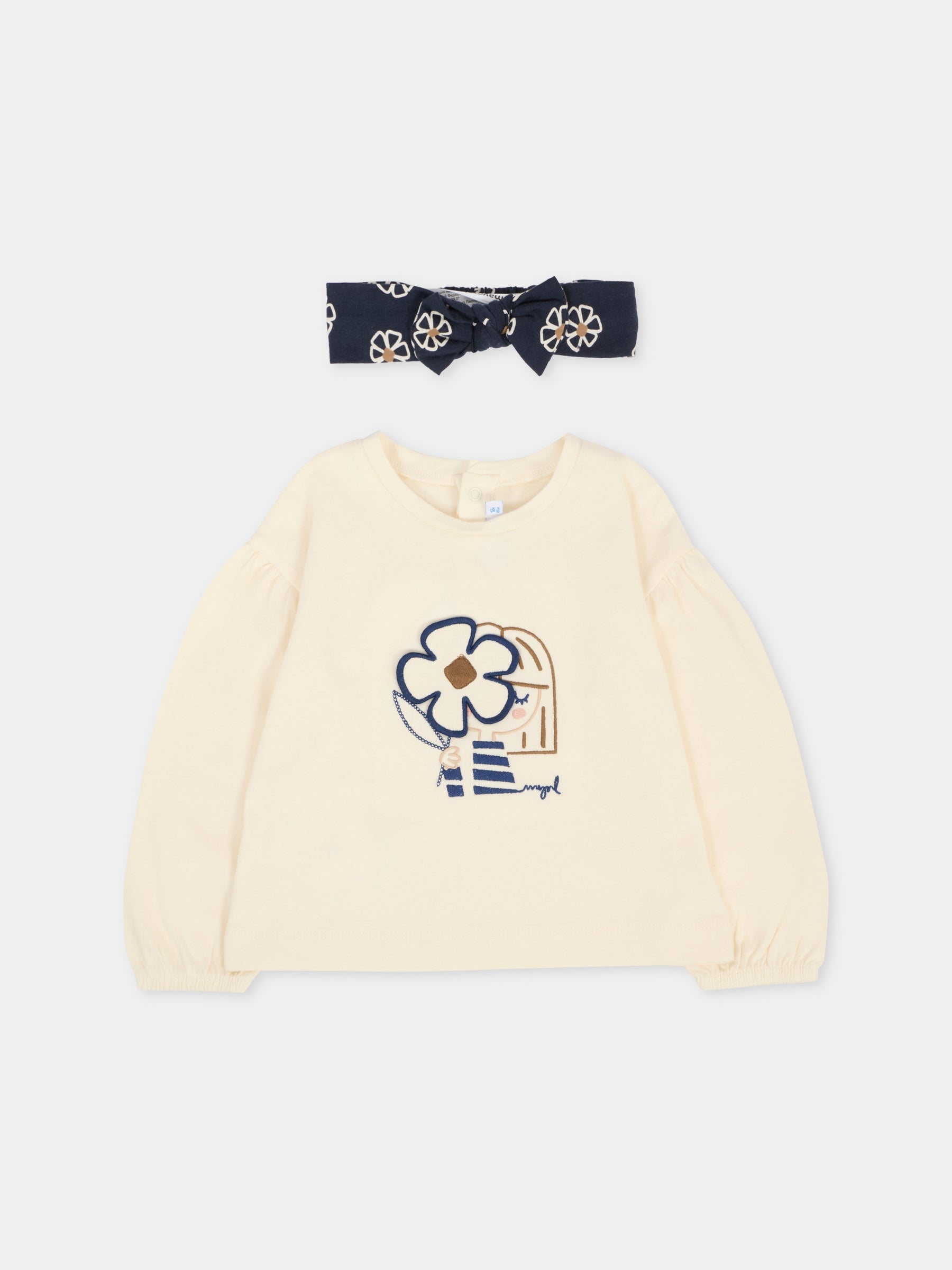 T-shirt avorio per neonata con fiore,Mayoral,2078 026