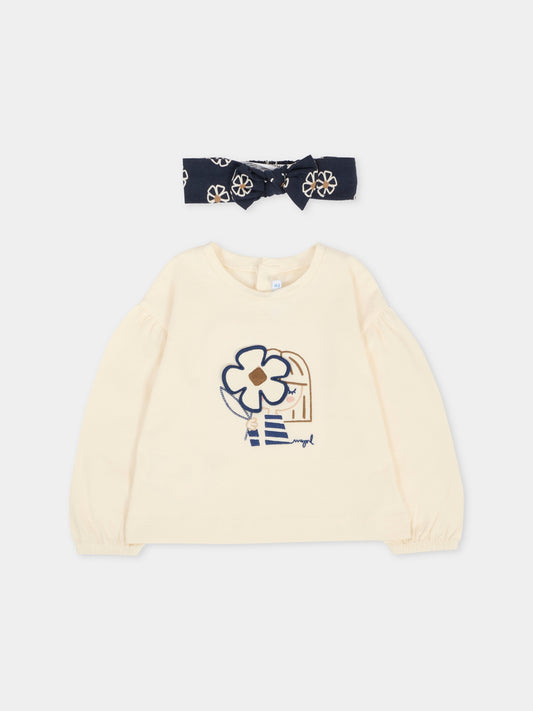 T-shirt avorio per neonata con fiore,Mayoral,2078 026