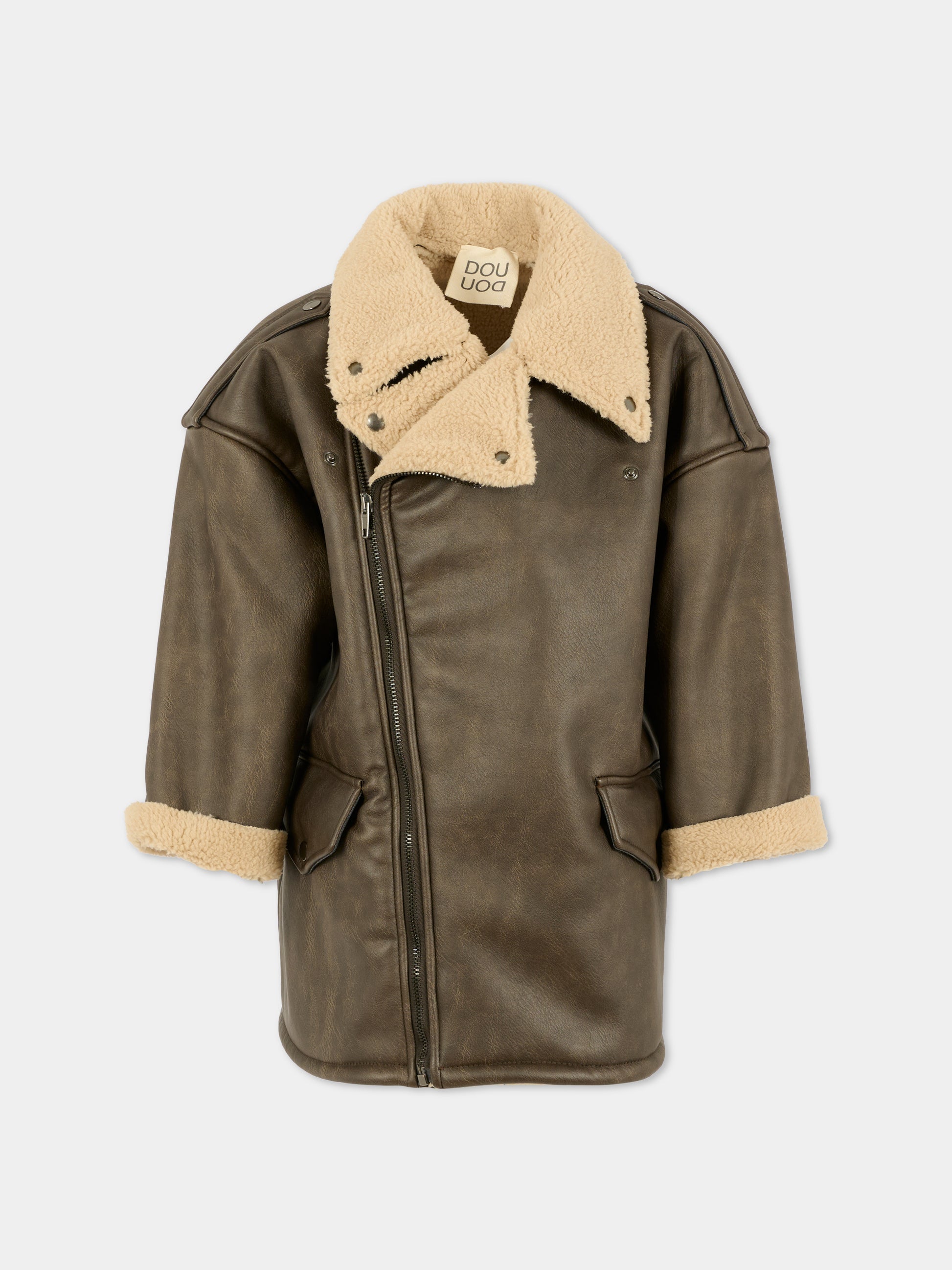 Ecomontone marrone per bambina con logo,Douuod Kids,DX2P70 H0072 320BG