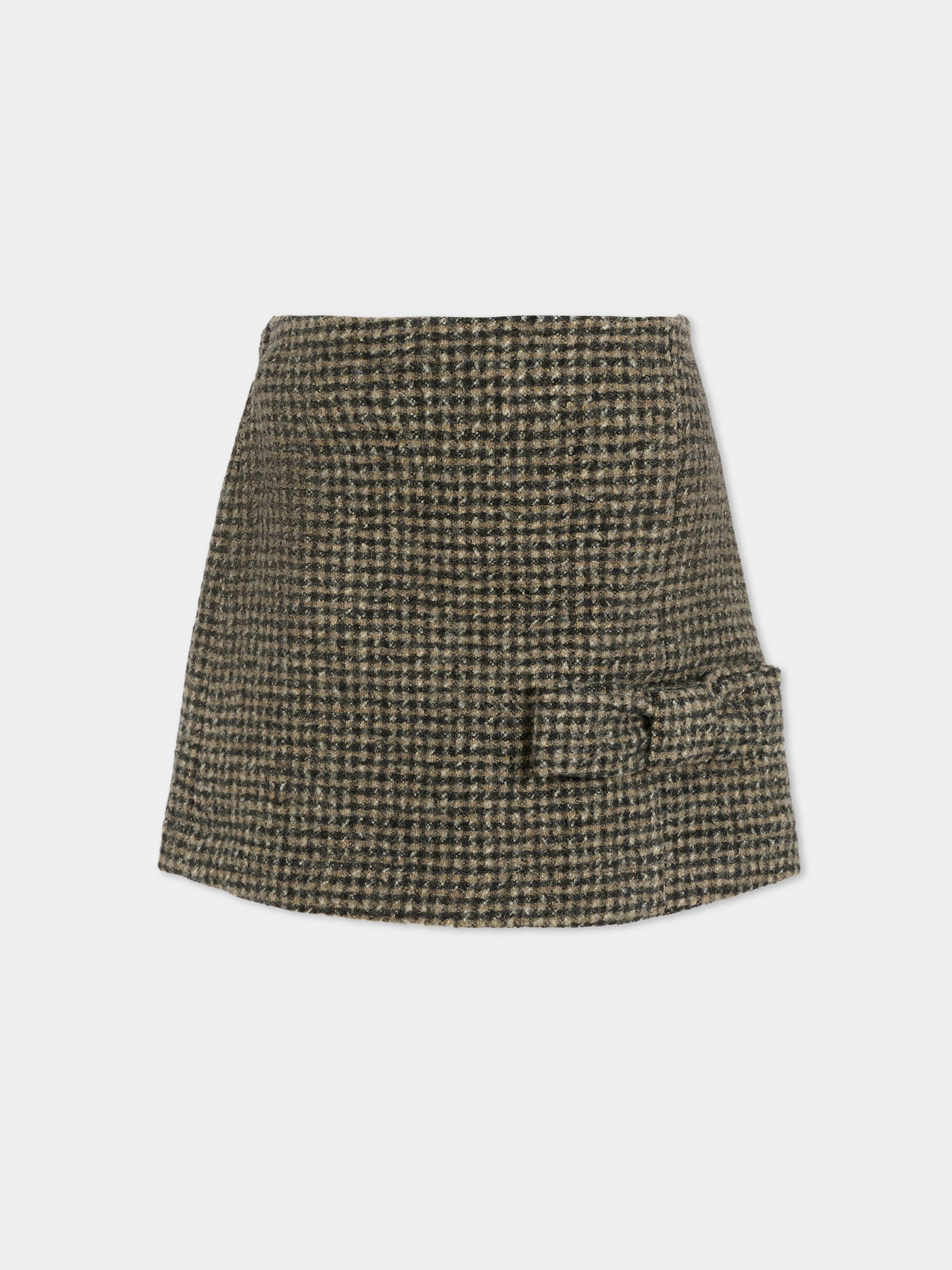 Gonna marrone per bambina con logo e fiocco,Douuod Kids,DX7A91 E0232 929BG