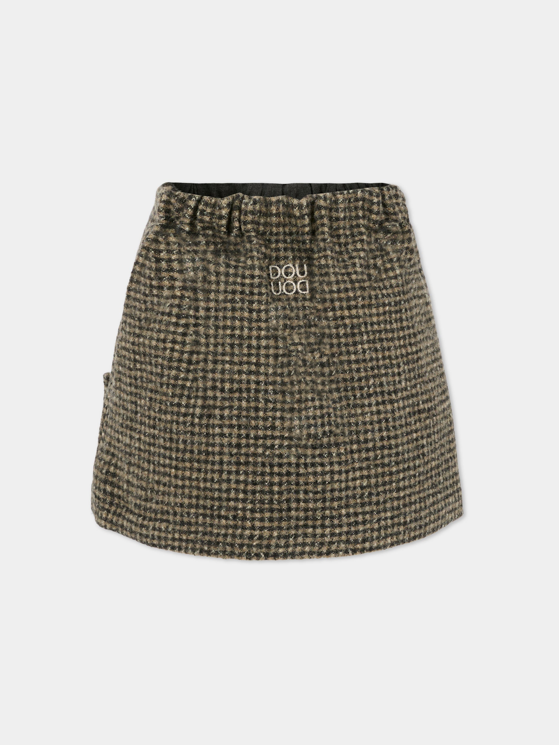 Gonna marrone per bambina con logo e fiocco,Douuod Kids,DX7A91 E0232 929BG