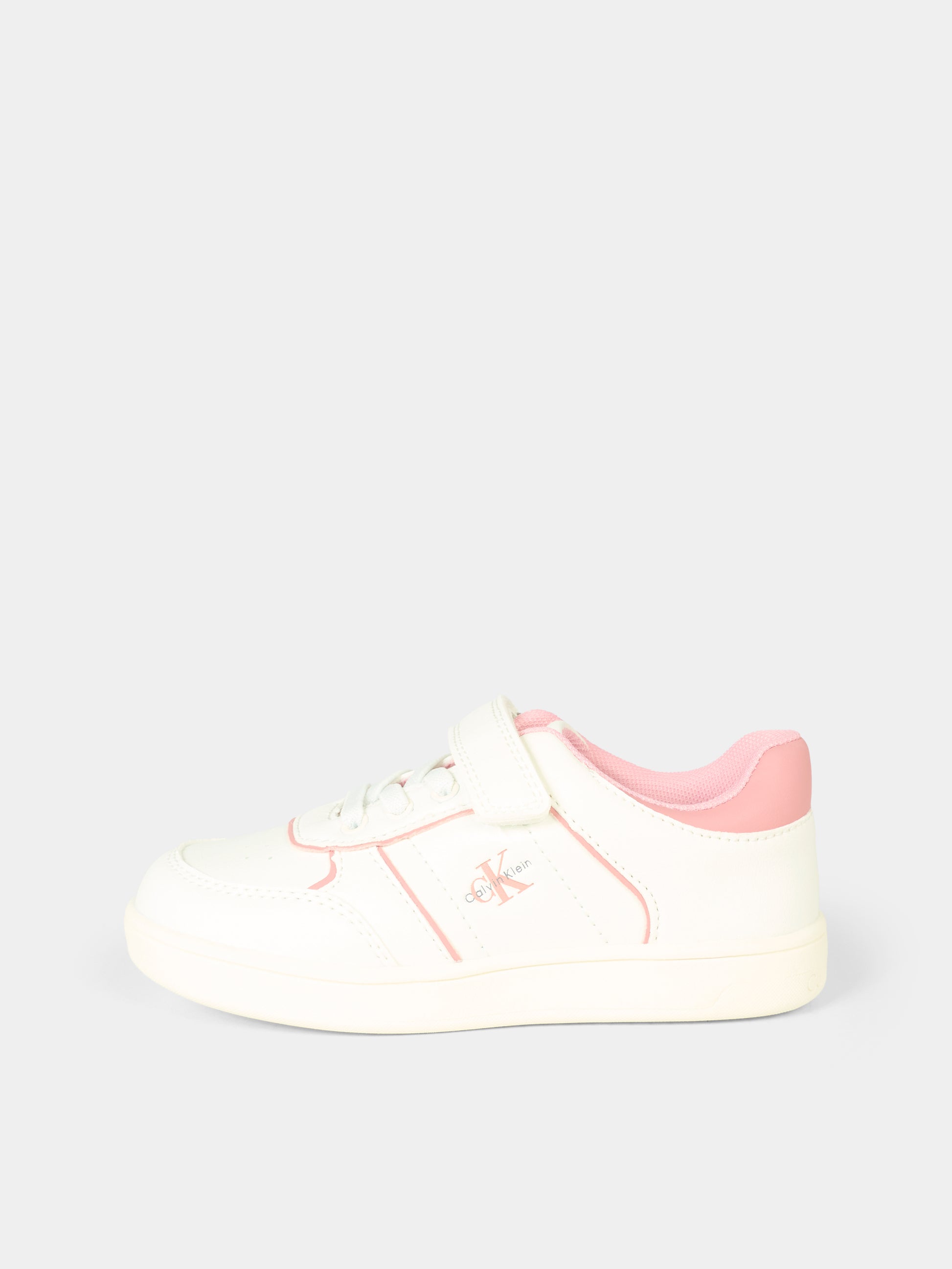 Sneakers bianche per bambina con dettagli rosa,Calvin Klein Kids,V1A9 83082 1355A708