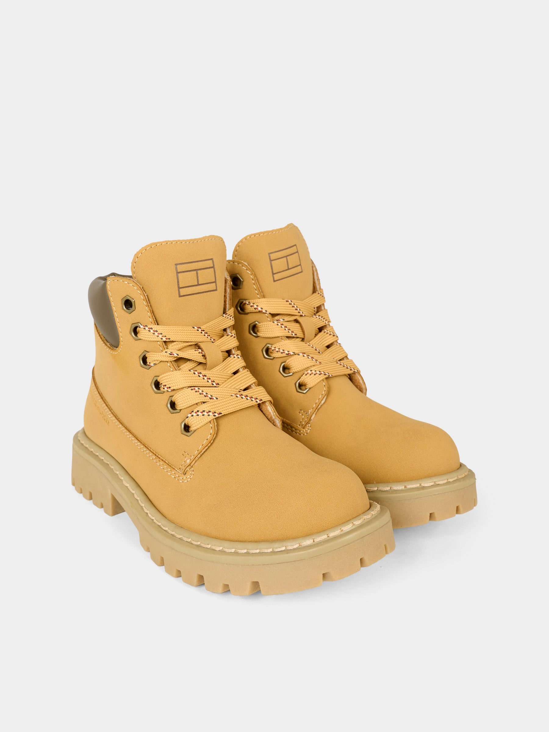 Anfibi giallo ocra per bambino con logo,Tommy Hilfiger Junior,T3X5 34125 1269206