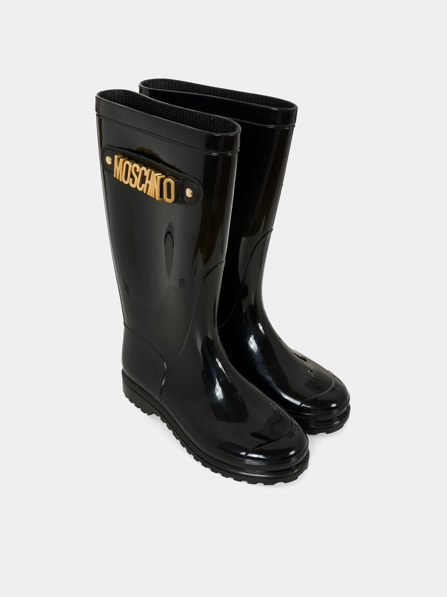 Stivali da pioggia neri per bambina con logo,Moschino Kids,81987 - VAR1