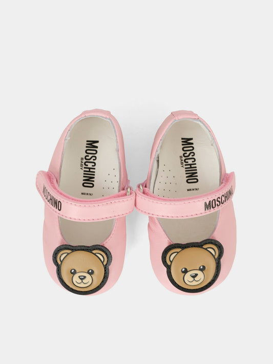 Pink ballet flats for girl with Teddy Bear