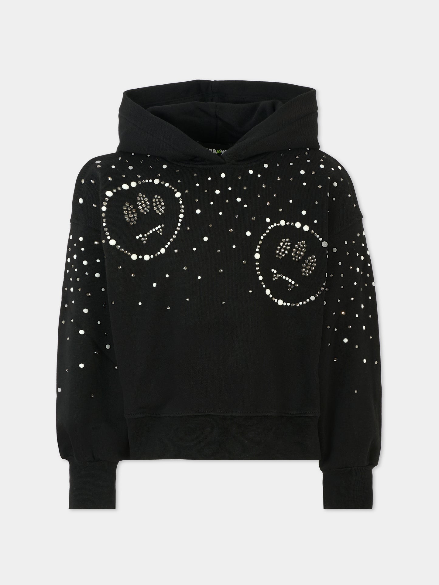 Felpa crop nera per bambina con smile e strass,Barrow,F5BKJGHS179 110