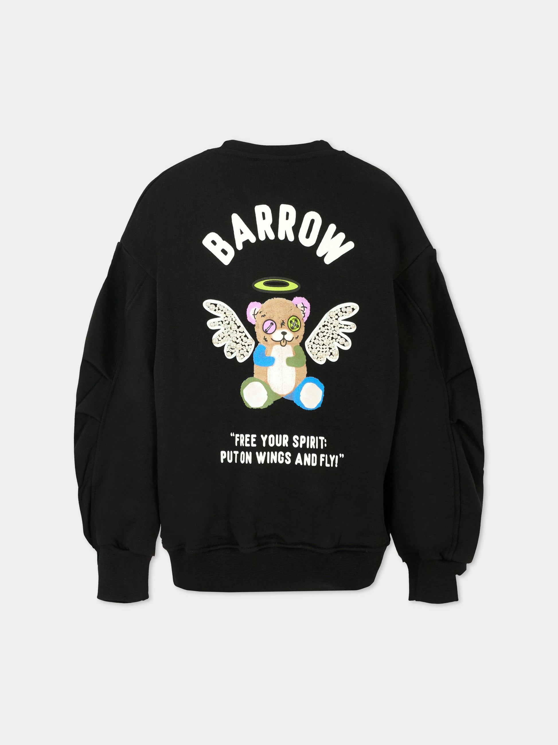 Felpa nera per bambina con stampa Bear e perle,Barrow,F5BKJGSW184 110