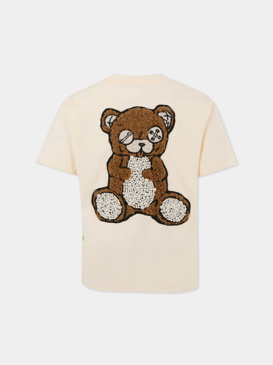 T-shirt avorio per bambina con orso e perle,Barrow,F5BKJGTH133 013