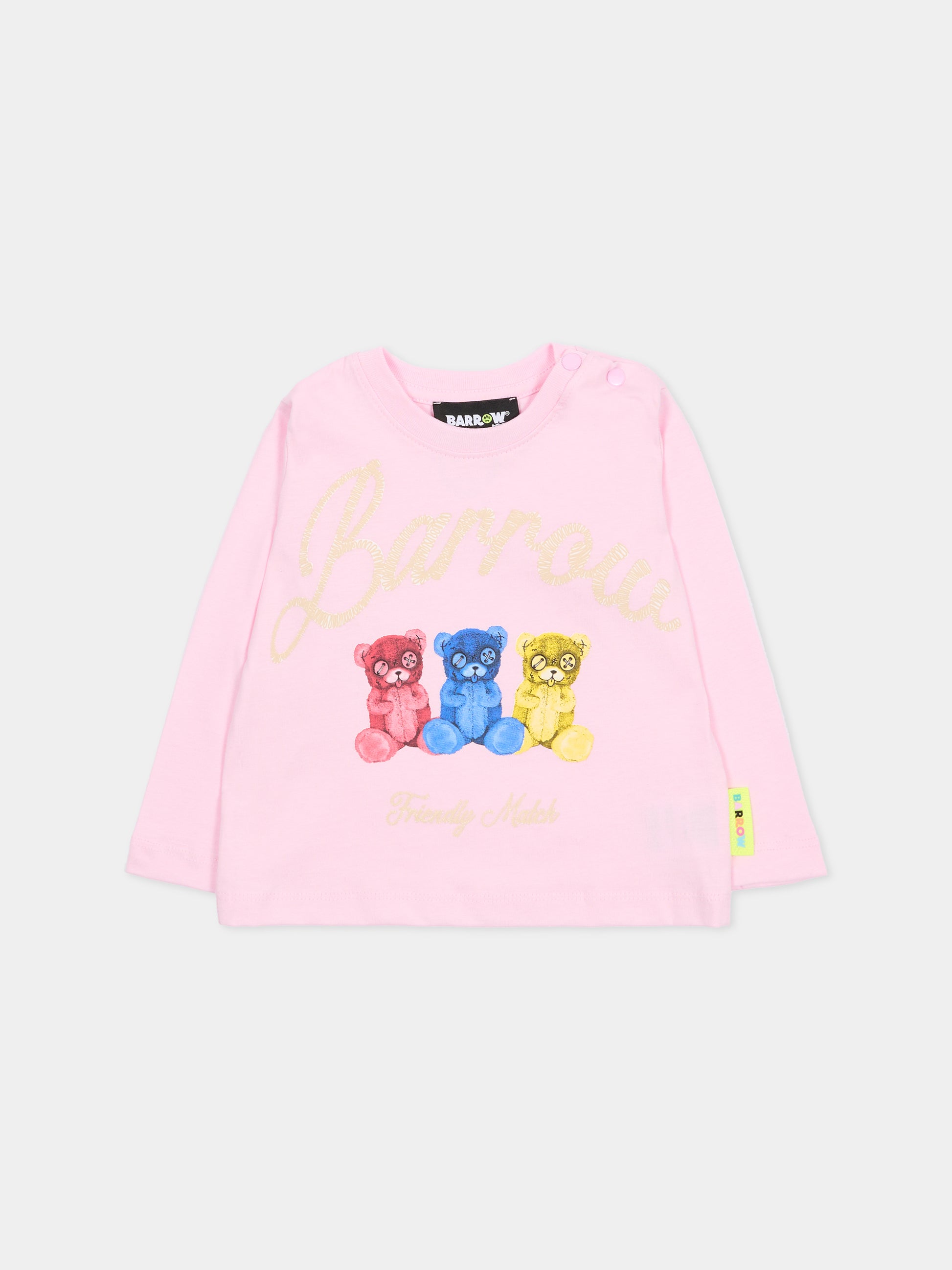 T-shirt rosa per neonata con stampa Bear,Barrow,F5BKUNTH217 042