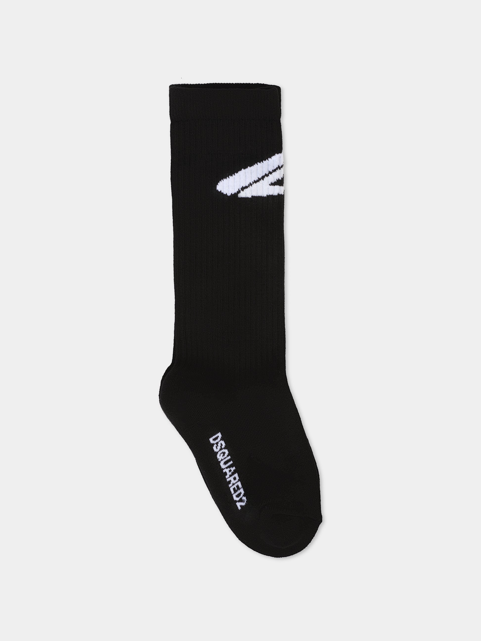 Calze nere per bambini con logo bianco,Dsquared2,DQ2686-D0A9S-DQ900