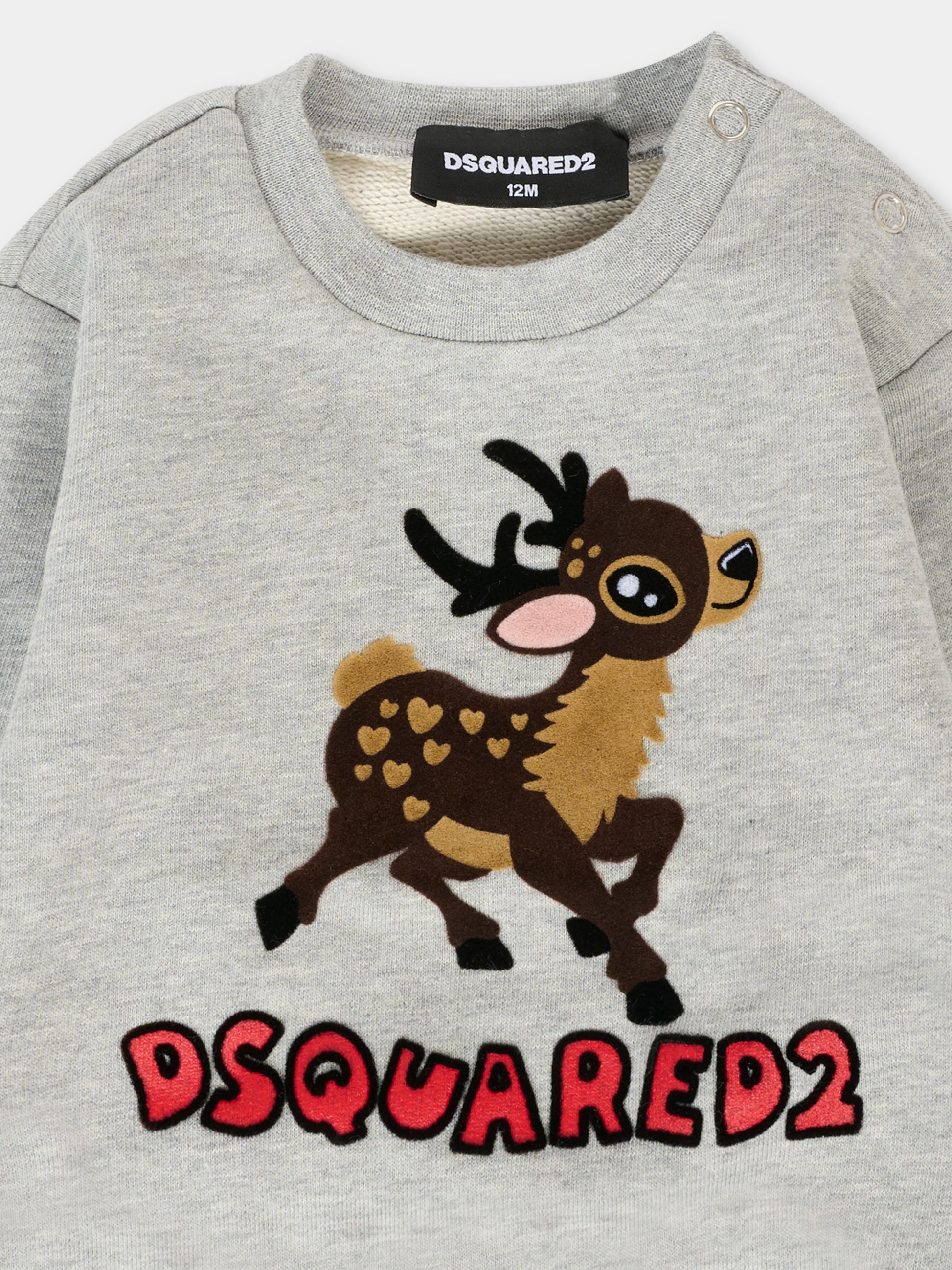Felpa grigia per neonato con renna e logo,Dsquared2,DQ3094-D0A2G-DQ911