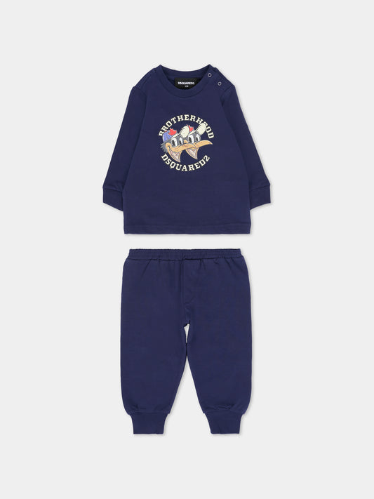 Pigiama blu per neonato con stampa paperi,Dsquared2,DQ3110-D008J-DQ864