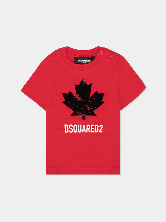 T-shirt rossa per neonati con foglia d'acero,Dsquared2,DQ3112-D00XM-DQ423