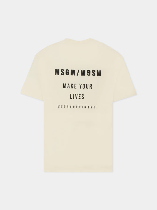T-shirt avorio per bambini con logo,Msgm Kids,F5MSJBTH215 013
