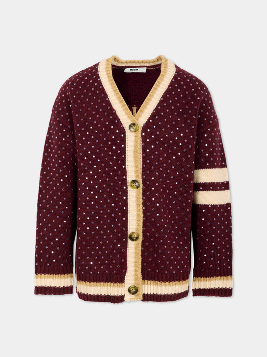 Cardigan bordeaux per bambina con borchie,Msgm Kids,F5MSJGCA081 MS051