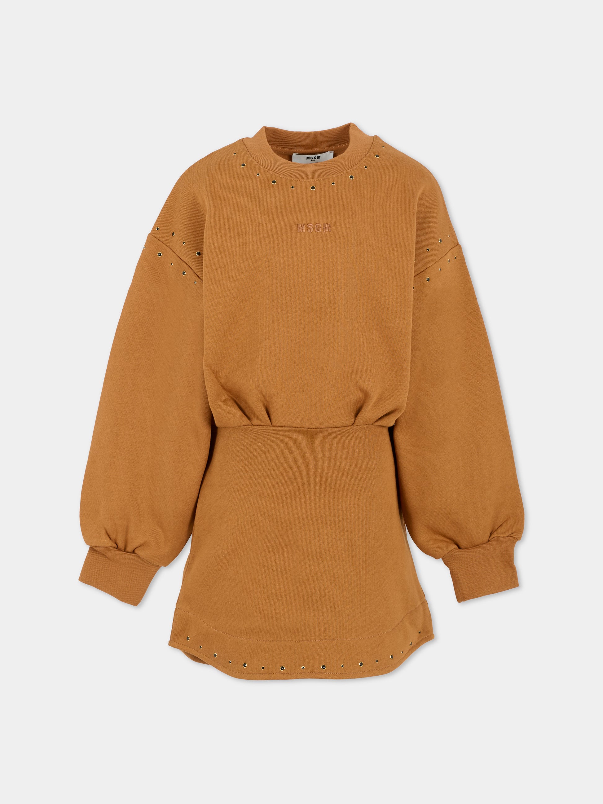 Vestito marrone per bambina con logo,Msgm Kids,F5MSJGDR146 MS046