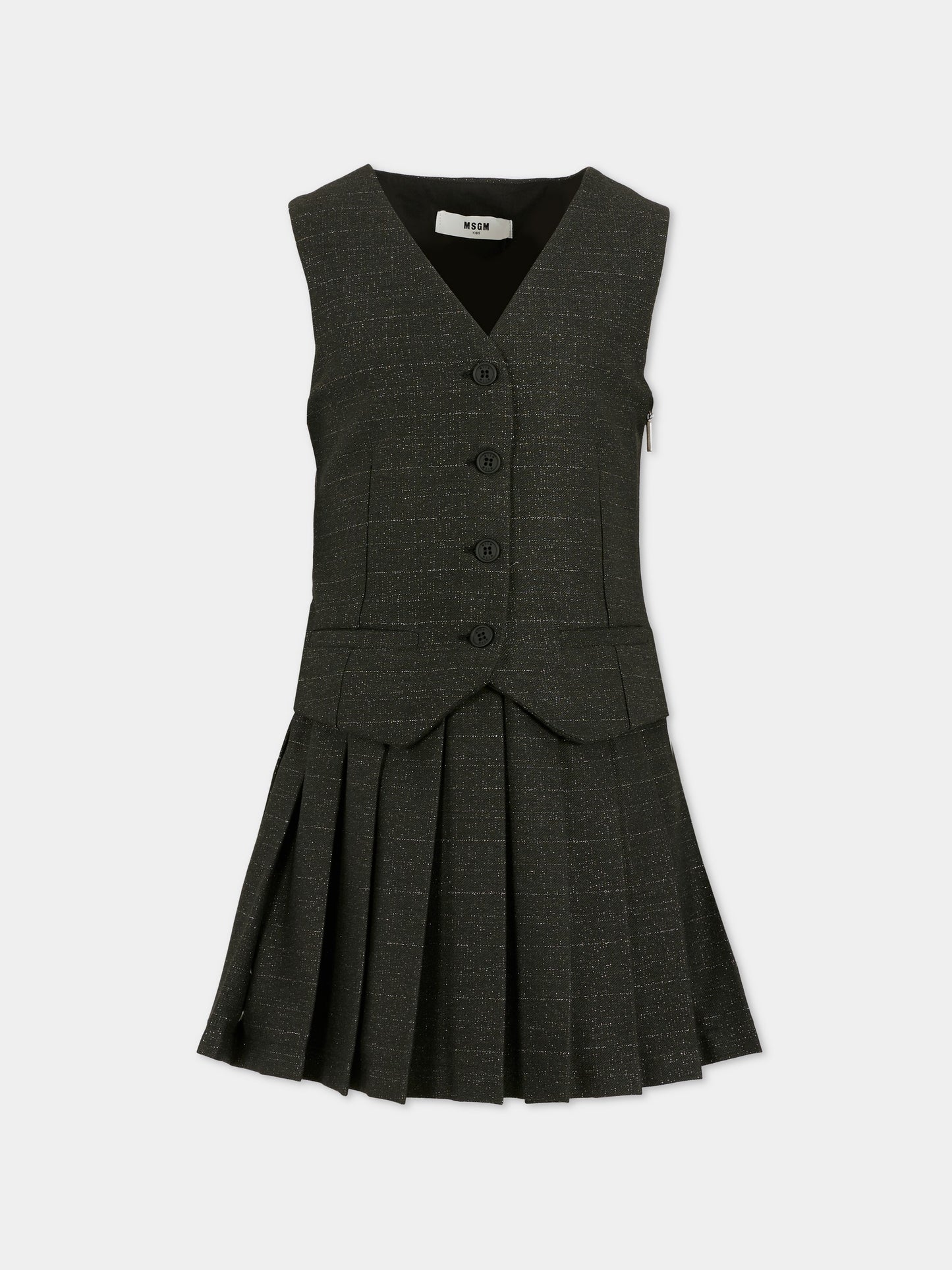 Vestito nero per bambina con patch logato,Msgm Kids,F5MSJGDR202 110