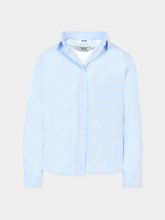 Camicia celeste per bambino con logo,Msgm Kids,F5MSJGSI116 MS053