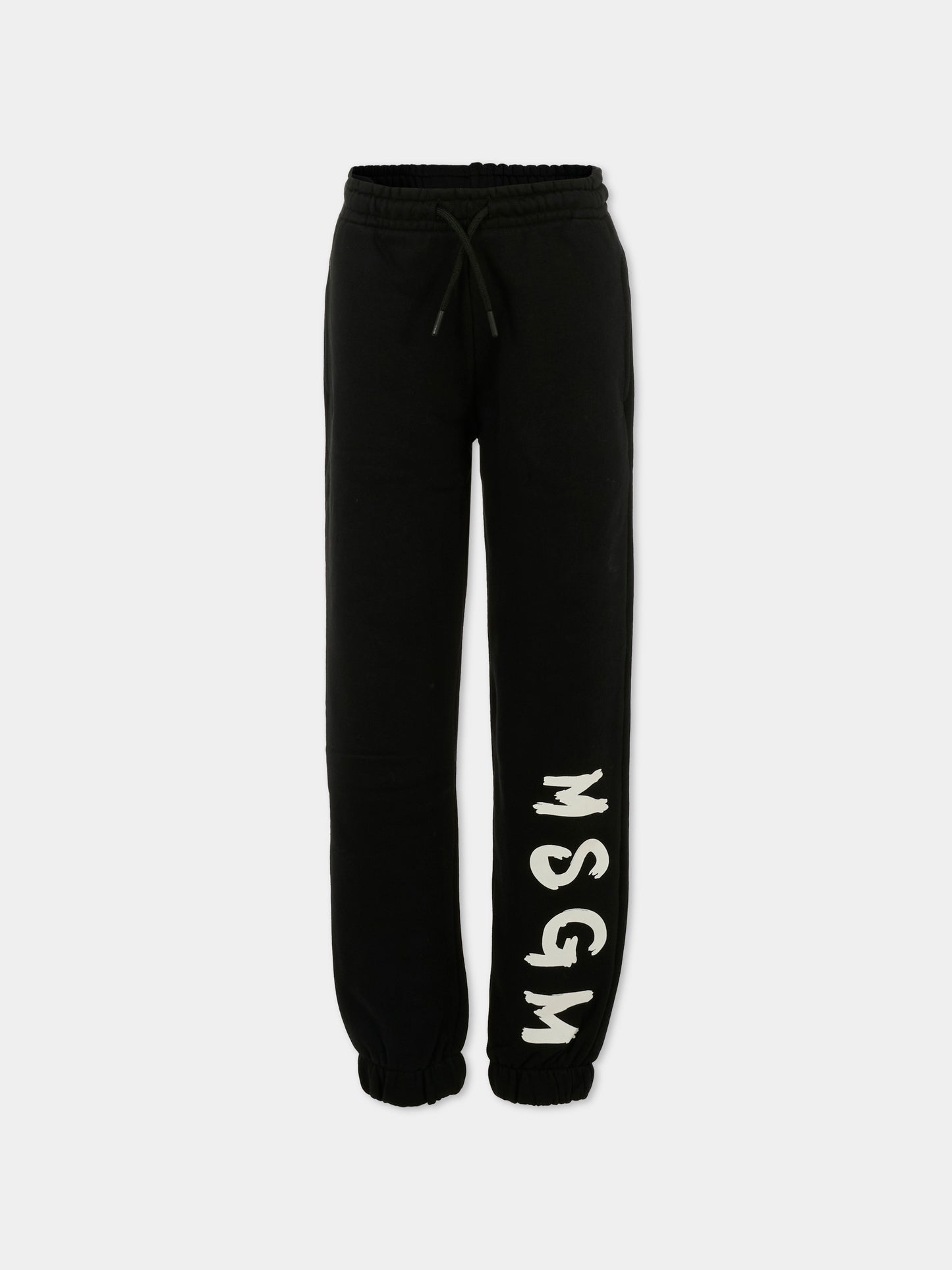 Pantaloni neri per bambini con logo bianco,Msgm Kids,F5MSJUFP024 110