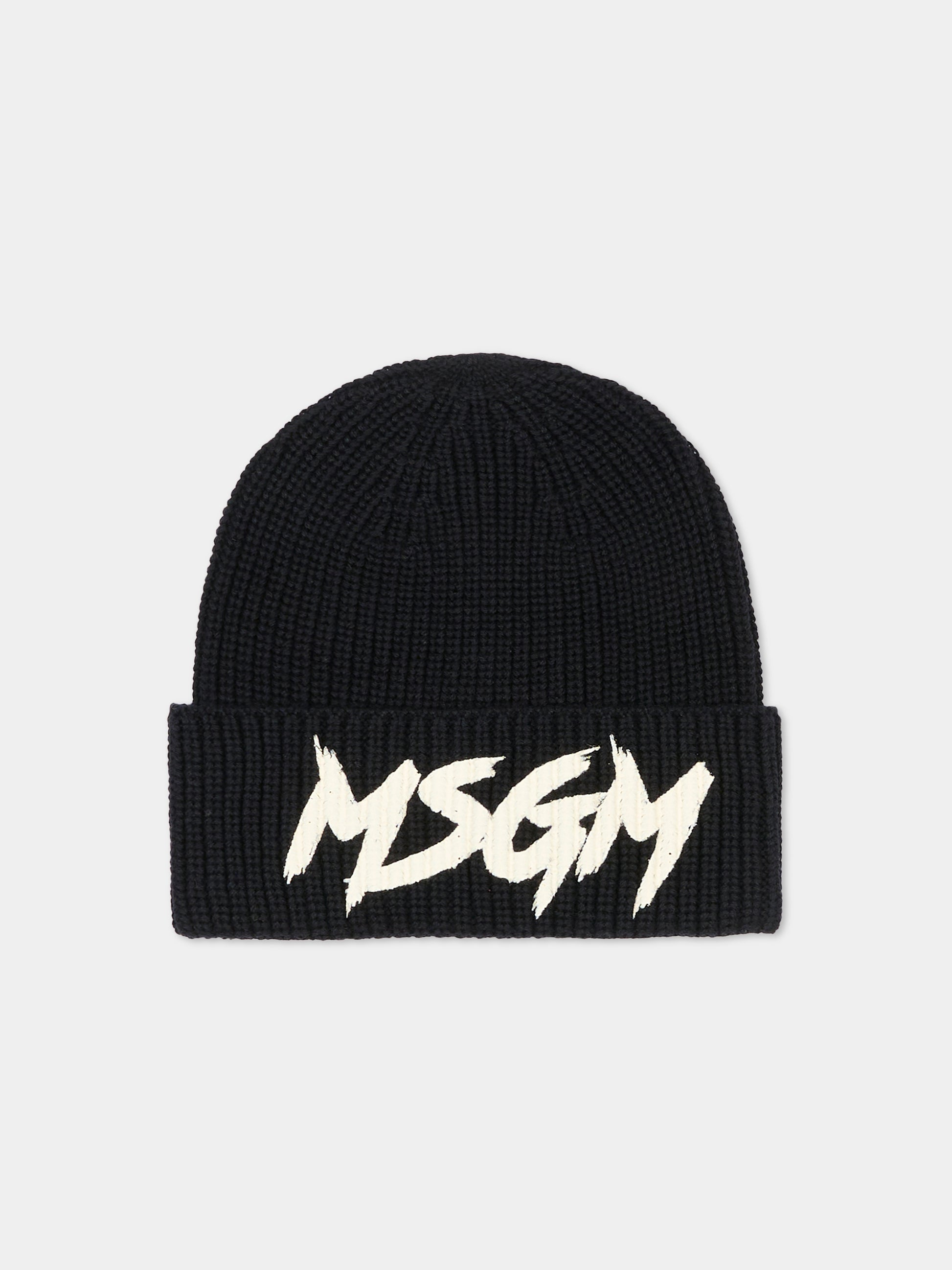 Berretto nero per bambini con logo,Msgm Kids,F5MSJUHT091 110/38