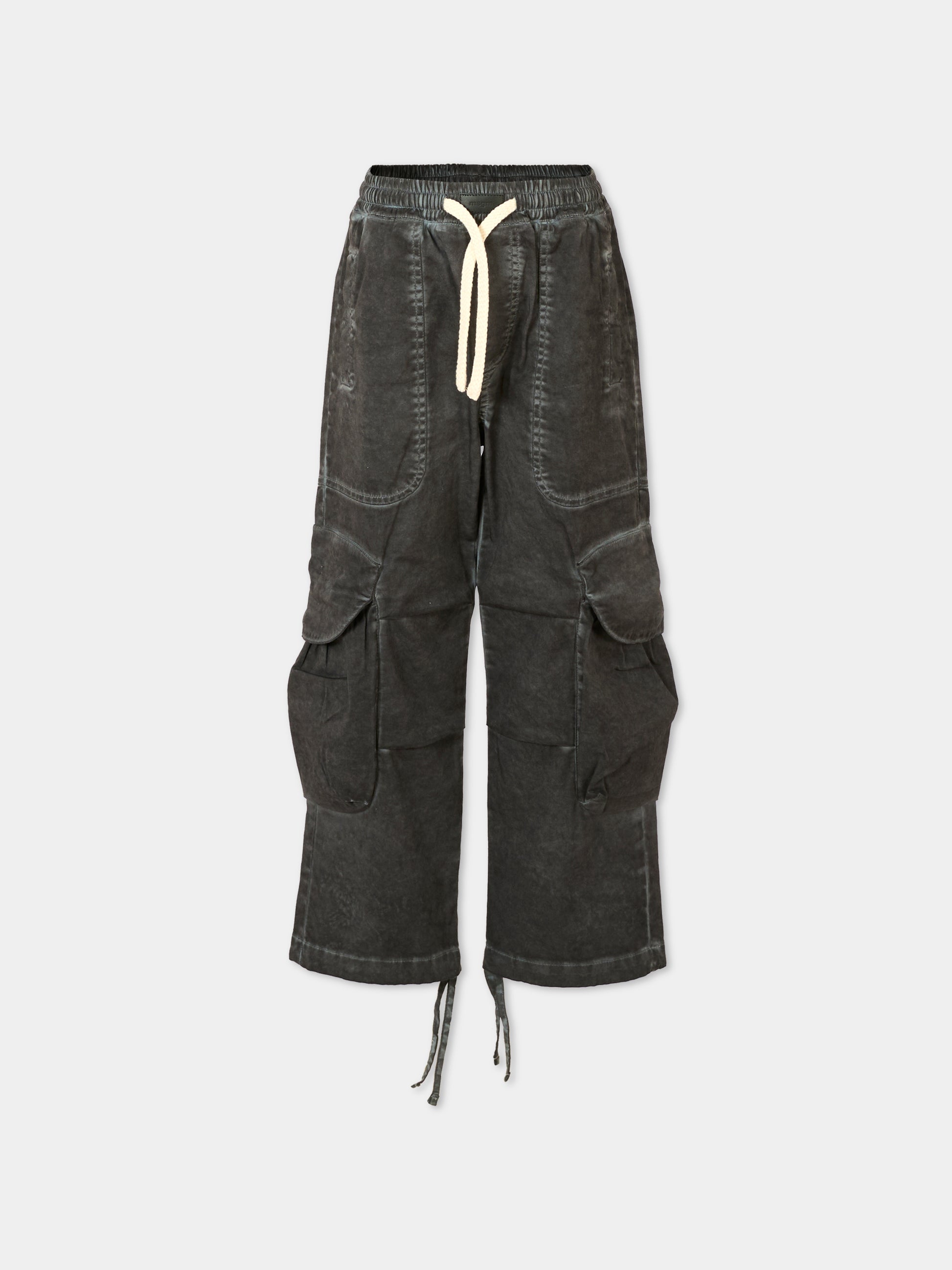 Pantaloni neri cargo per bambini con patch logato,Msgm Kids,F5MSJUPA061 MS040