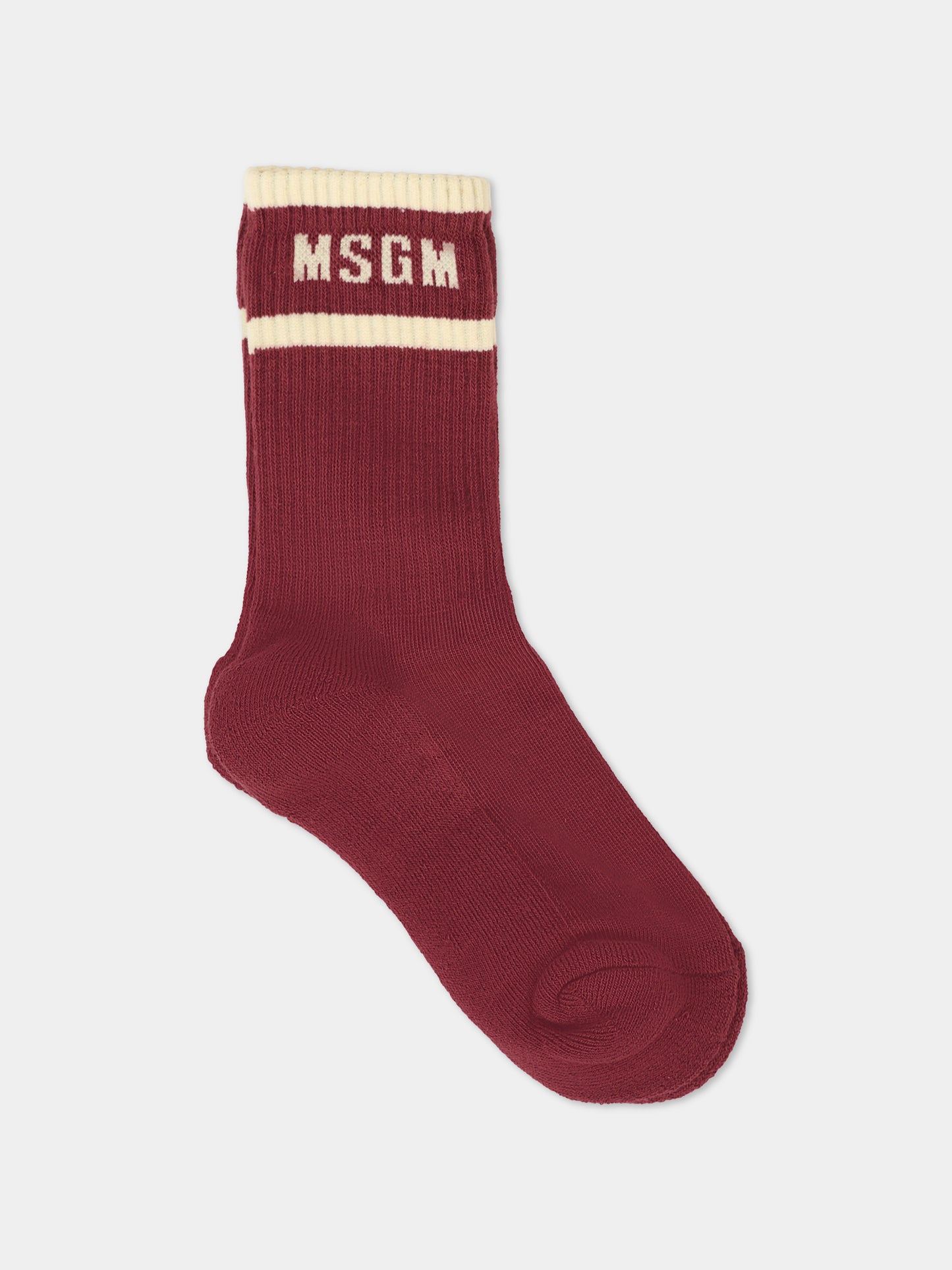Calze bordeaux per bambini con logo avorio,Msgm Kids,F5MSJUSO278 MS034