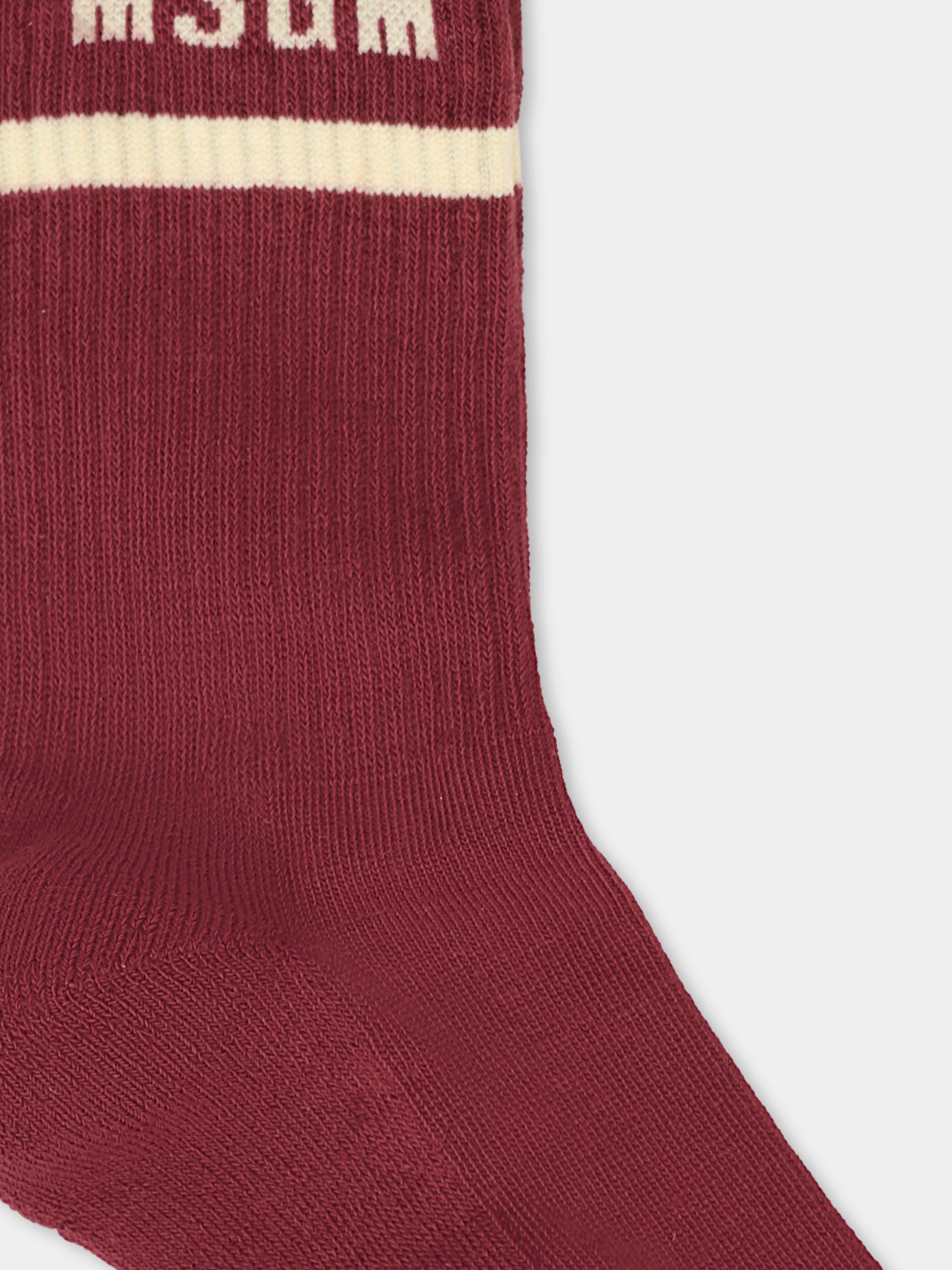 Calze bordeaux per bambini con logo avorio,Msgm Kids,F5MSJUSO278 MS034