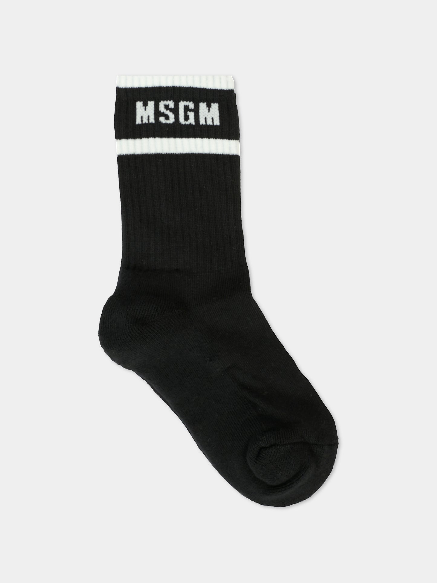 Calze nere per bambini con logo bianco,Msgm Kids,F5MSJUSO278 110