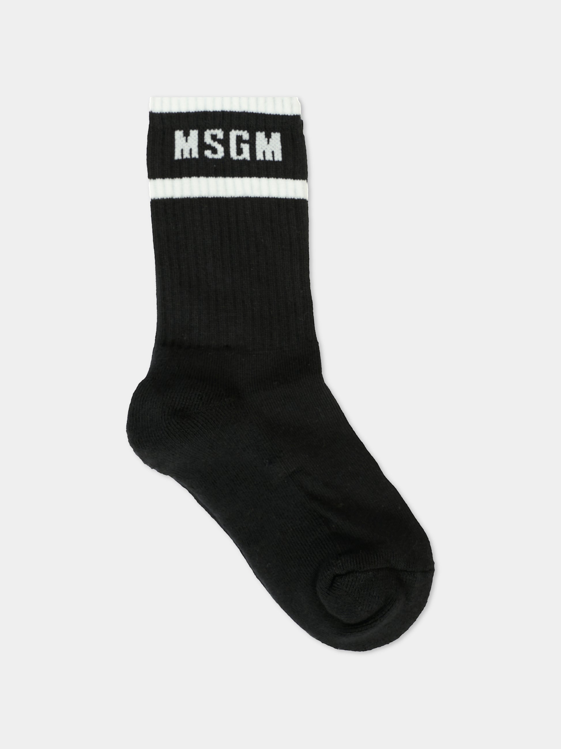Calze nere per bambini con logo bianco,Msgm Kids,F5MSJUSO278 110