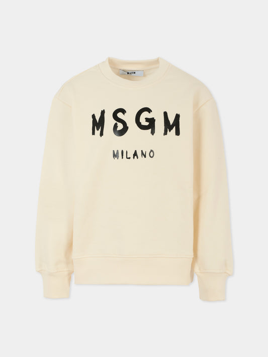 Felpa avorio per bambini con logo,Msgm Kids,F5MSJUSW018 013