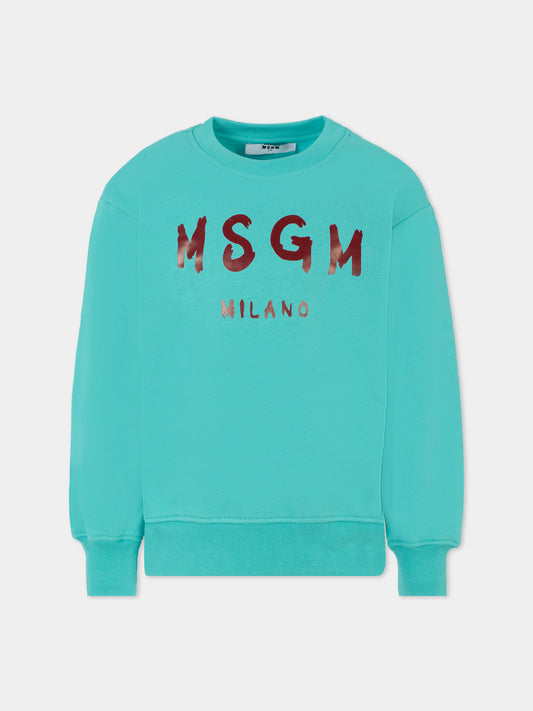 Felpa azzurra per bambini con logo,Msgm Kids,F5MSJUSW018 MS037