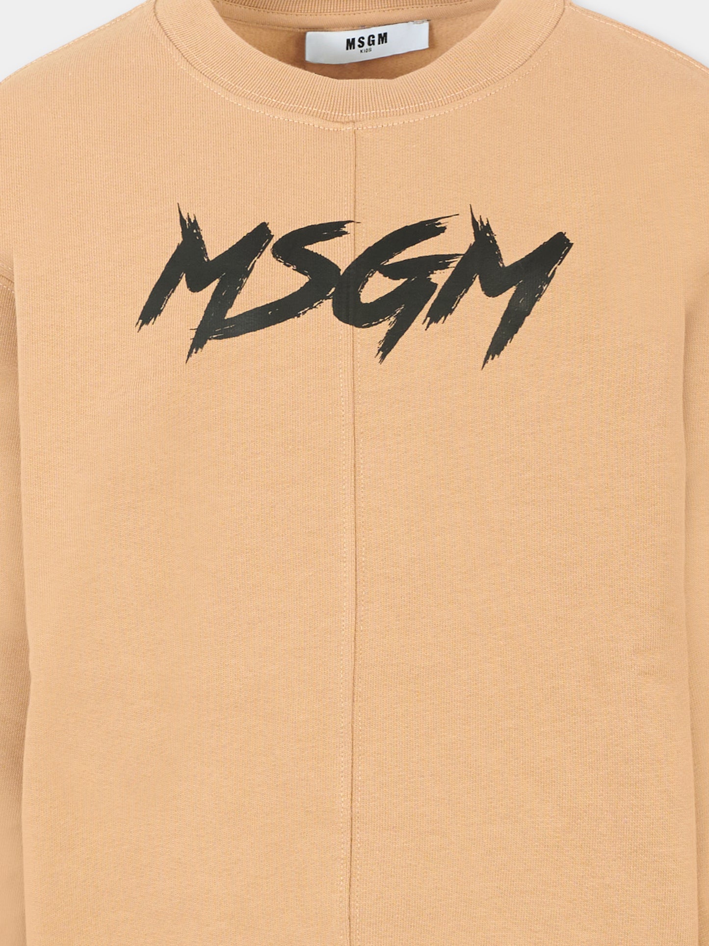 Felpa beige per bambini con logo nero,Msgm Kids,F5MSJUSW049 MS030