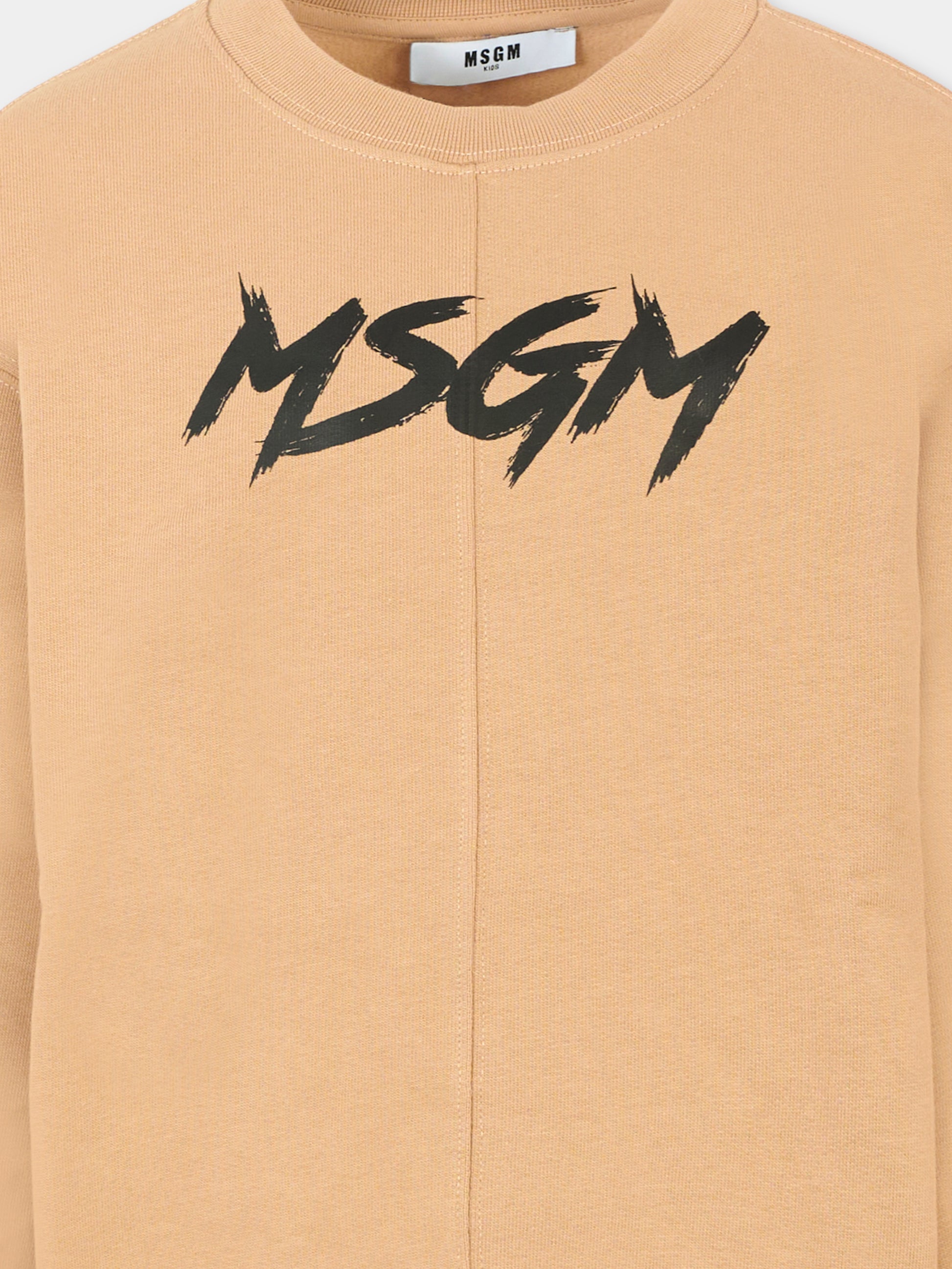 Felpa beige per bambini con logo nero,Msgm Kids,F5MSJUSW049 MS030
