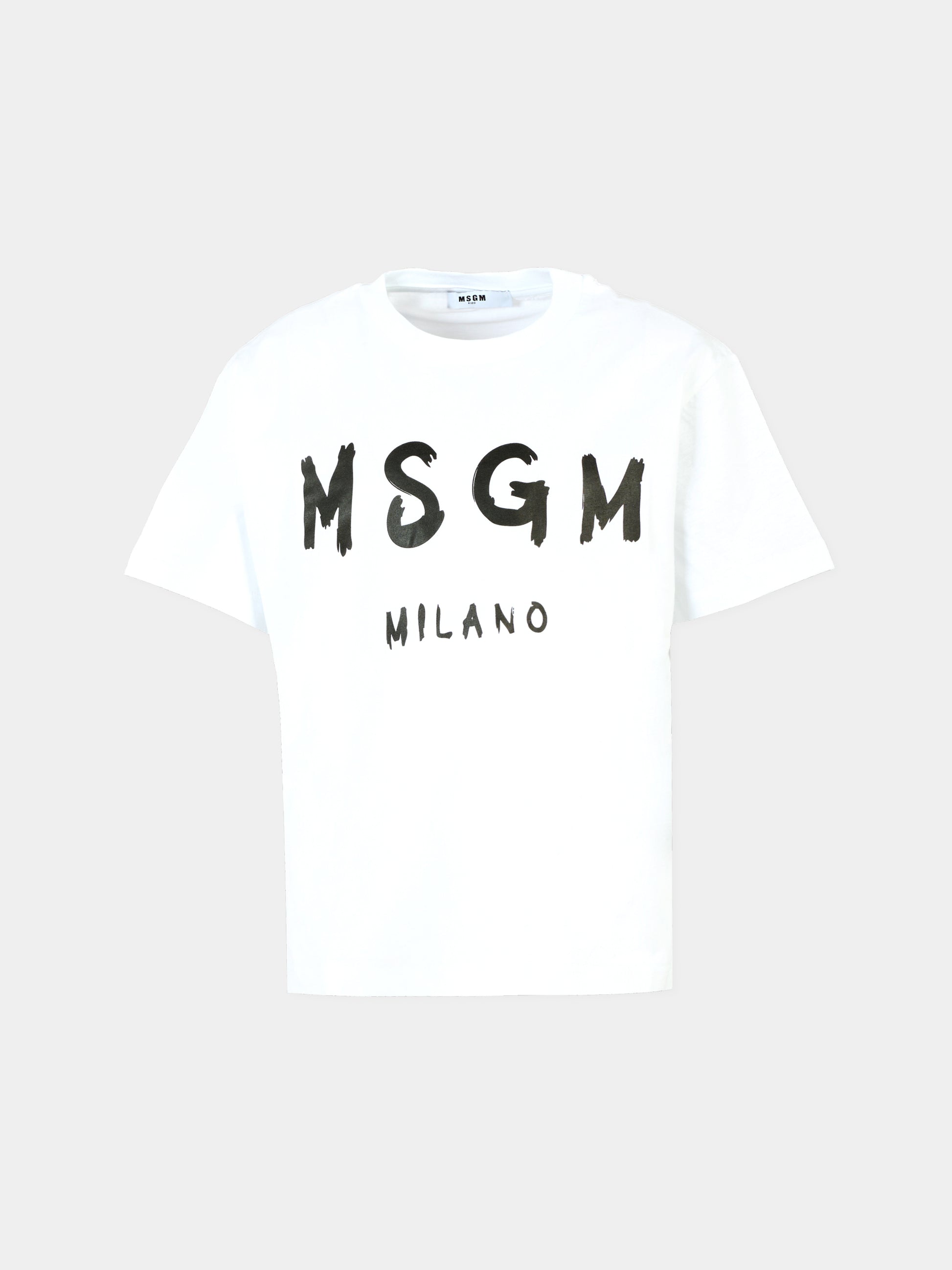 T-shirt bianca per bambini con logo nero,Msgm Kids,F5MSJUTH007 001