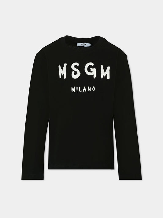 T-shirt nera per bambini con logo,Msgm Kids,F5MSJUTH008 110
