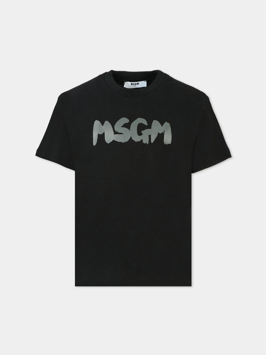 T-shirt nera per bambini con logo grigio,Msgm Kids,F5MSJUTH011 110